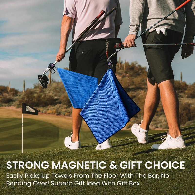 Golf Towel Thicker More Weight with Strong Magnetic Retractable Carabiner Clip 1 or 2 Pack, 3X Water Capacity 5X Absorption Speed 15.8’’x15.8’’ Microfiber Towels for Golf Bags Men Women (Blue-2 Pack)