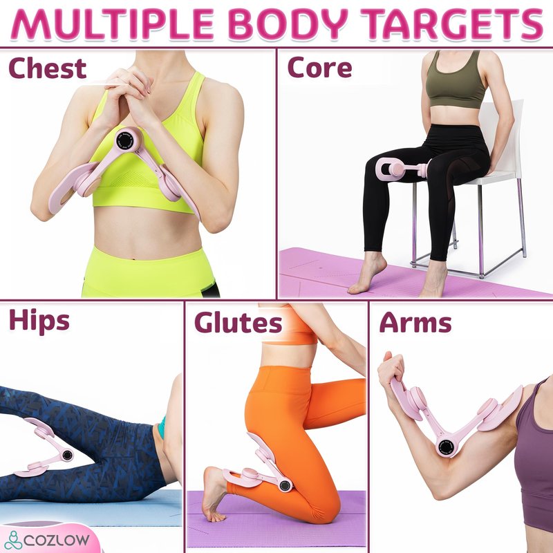 Cozlow - Leg / Thigh Trainer - Multifunctional Exerciser and Muscle Toning / Strengthening Device with Adjustable Grippers for Pelvic Floor, Hip, Glutes, Arms Workout - Kegel Exercise, Leg Squeezer