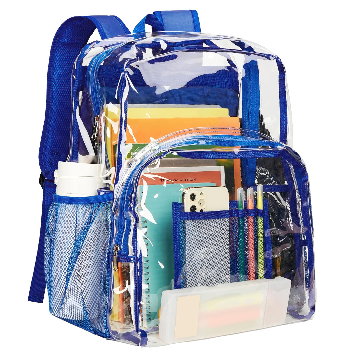Vorspack Clear Backpack Heavy Duty PVC Transparent Backpack Extra Large Clear Backpacks with Reinforced Strap for College Workplace Security - Blue