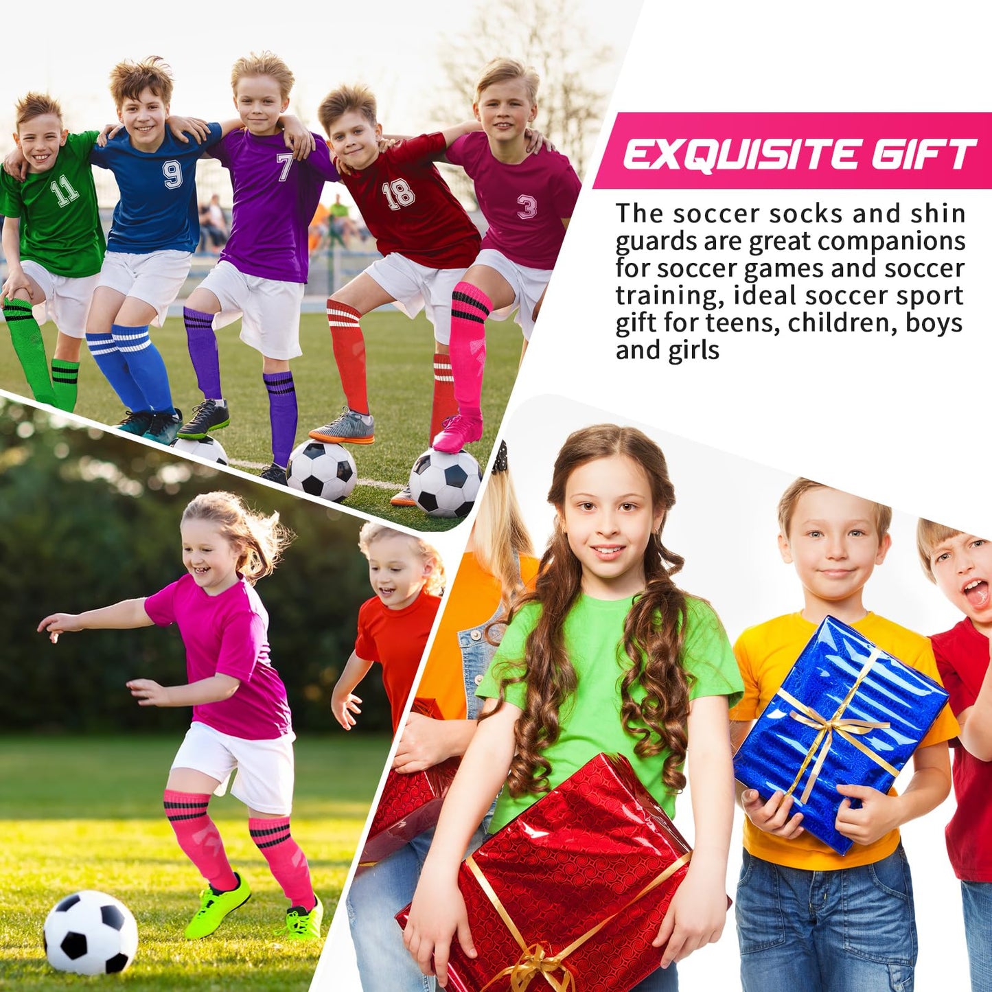 Syhood Soccer Shin Guards and Socks for Toddler Kids Youth, Lightweight Soccer Shin Pads Protective Defender Gear for 3-5, 5-10, 10-15 Years Old Children Teen Boys Girls Sports Game(M Size,Pink)