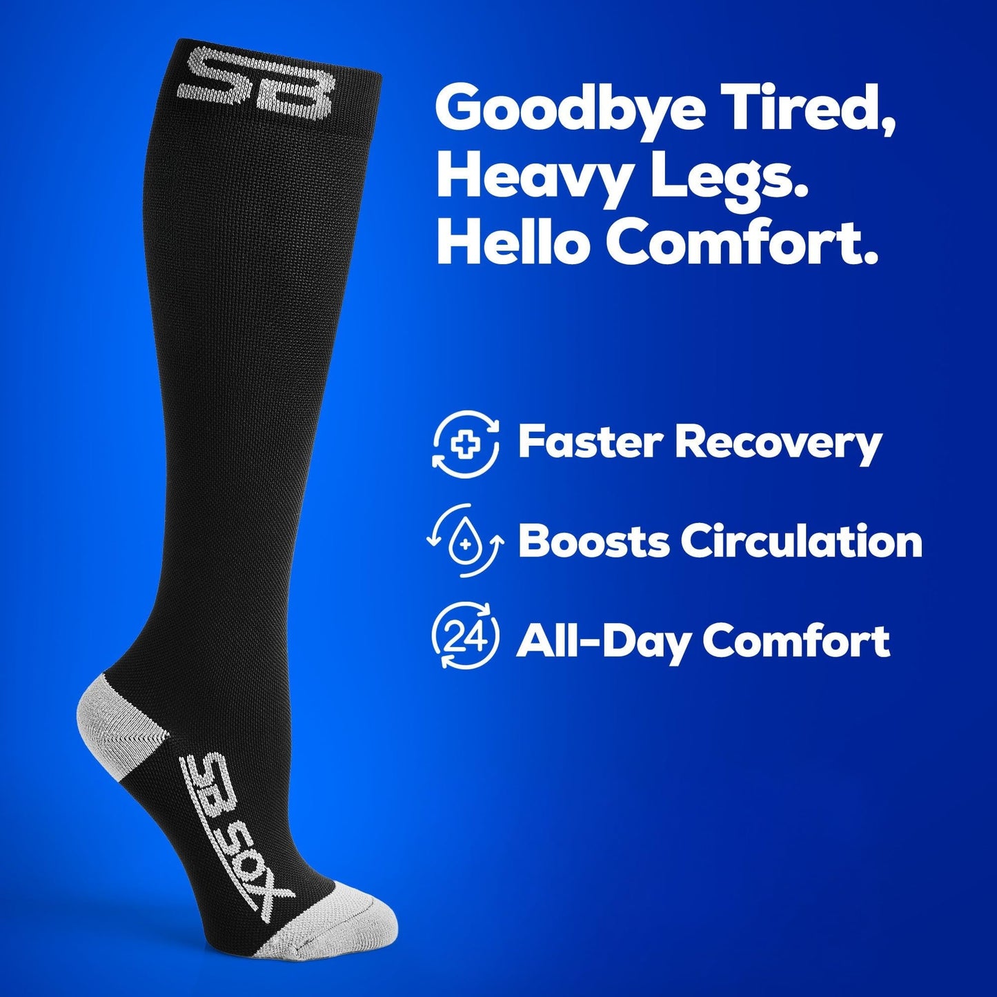 SB SOX Lite Compression Socks for Men & Women (15-20mmHg) – Best Compression Socks for Flying, Medical, Sports, Wide Calf Fit, and Daily Wear (Black/Gray, XXL)
