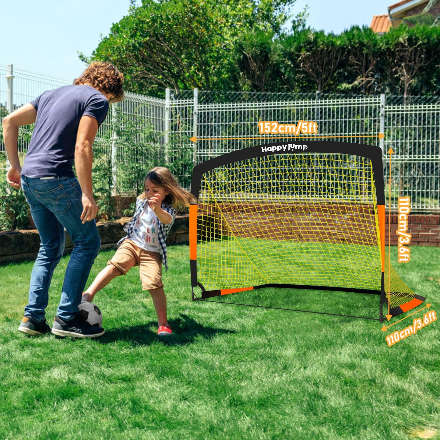 Happy Jump 7x5' & 5x3.6' Portable Soccer Goals for Kids Ages 6-14, Weatherproof Net and Steel Frame for Backyard Fun and Outdoor Training, Quick Setup and Sturdy for All Weather Conditions
