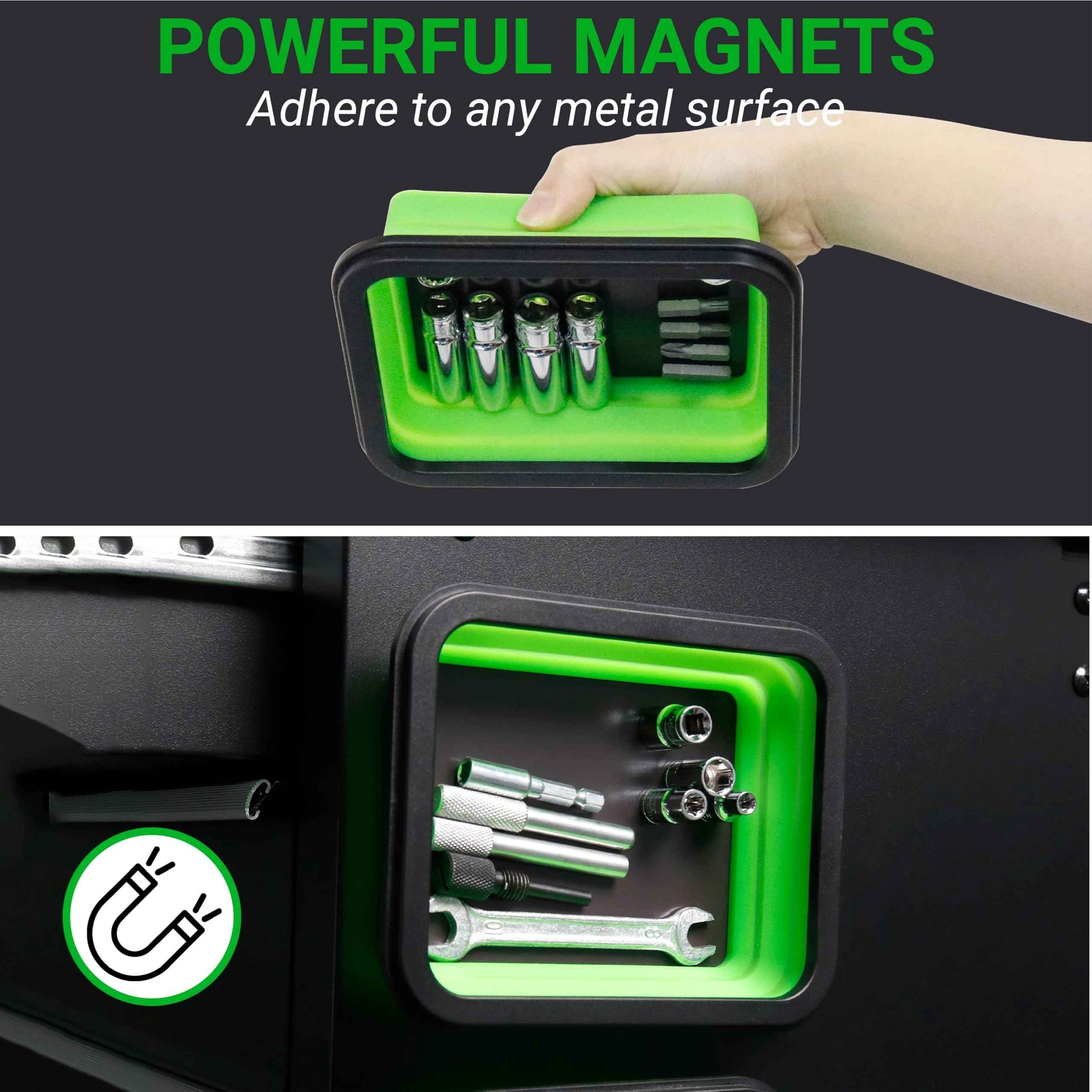 Cenforge Collapsible Magnetic Parts Tray Set, Magnetic Tray for Mechanic's, 3 Different Size Tool Trays for Small Metal Parts, Cool Mechanic Tools, Cool Gifts for Mechanic (Green)