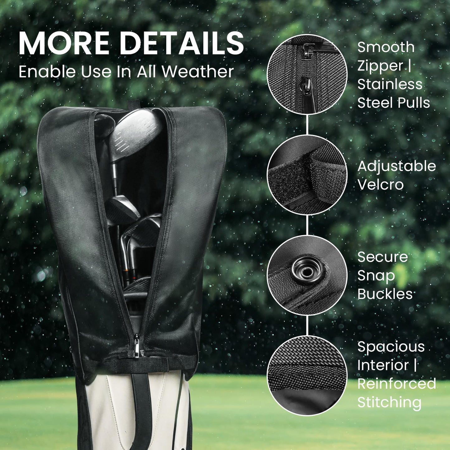 FINGER TEN Golf Bag Rain Cover with Adjustable Hood, Universal Fit Top Cover for Stand & Cart Bags, All-Weather Protection Waterproof Dustproof Protector for Outdoor Use (Upgraded-Black)