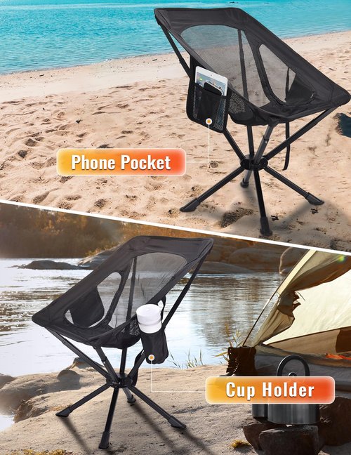 Docusvect Portable Chairs for Adults Foldable, Fast Setup, Lightweight & Small Folding Chair with Cup Holder, Side Pocket and Carry Bag - Support 350 LBS