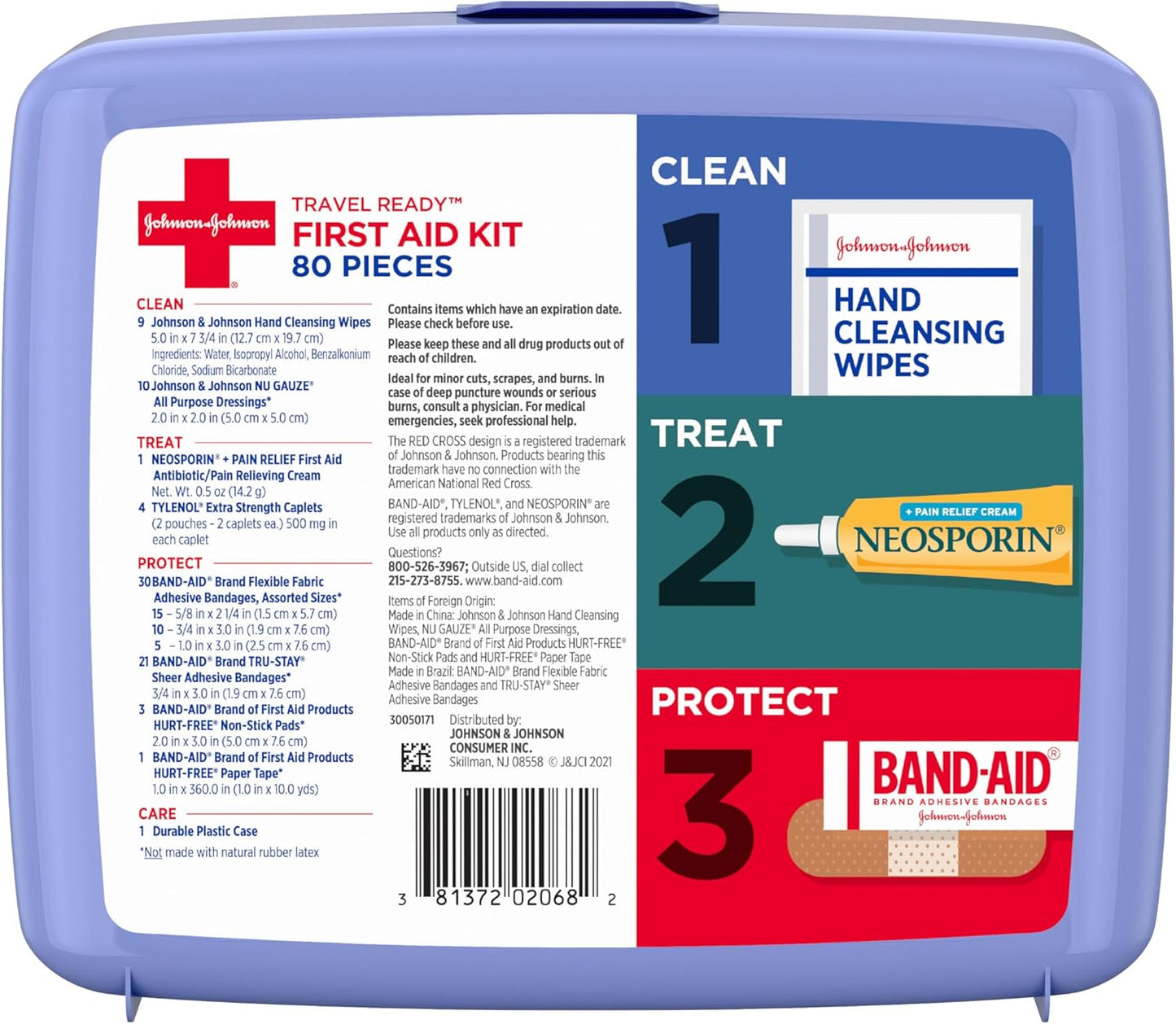 BAND-AID Brand Portable Emergency First Aid Kit - 80 Pieces for Home, Travel & Outdoor Use