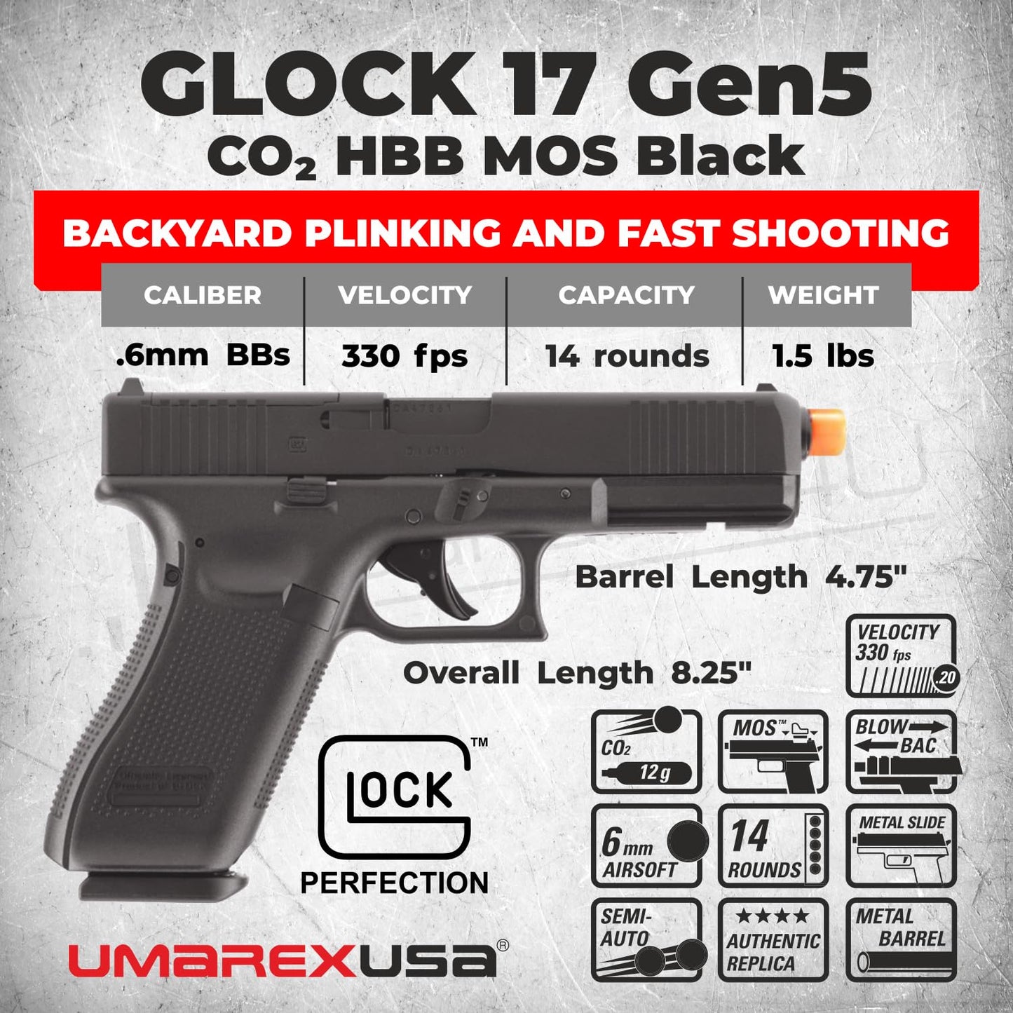Glock 17 Gen 5 MOS Half-Blowback 6mm BB Gun Airsoft Pistol