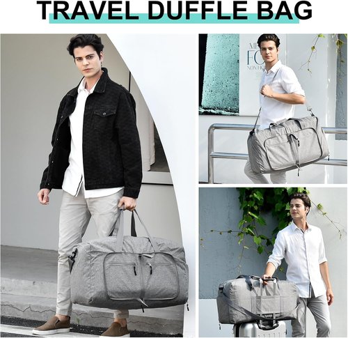 Dimayar 65L Travel Duffle Bag - Waterproof Foldable Duffel with Shoes Compartment | Gray