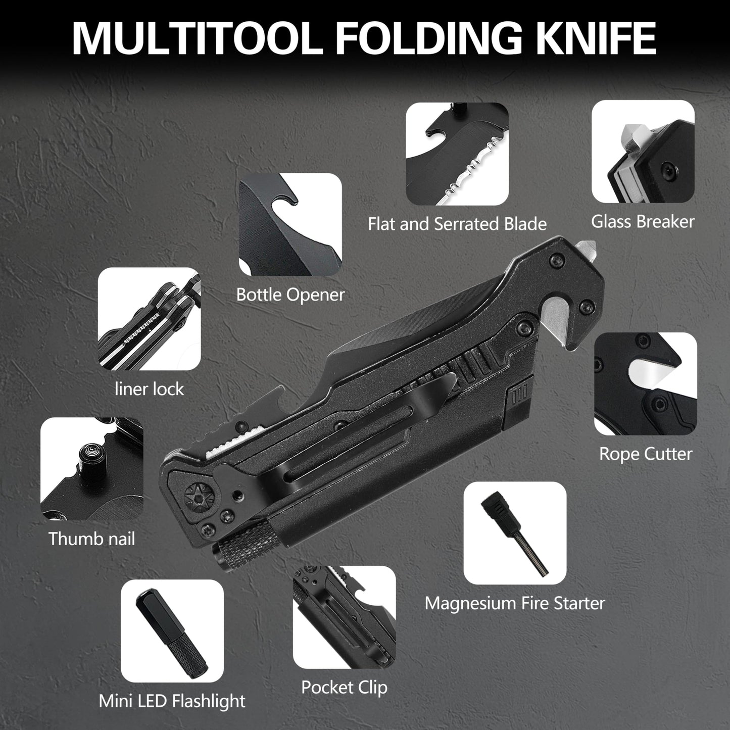 Father's Day, Mother's Day & Birthday Gifts For Men/Women: ALBATROSS 7-in-1 Tactical Survival Knife - Glass Breaker, Seatbelt Cutter, Serrated Steel Blade, Firestarter, LED Flashlight, Bottle Opener & Pouch | Military, Emergency, Outdoor Rescue Gear For D
