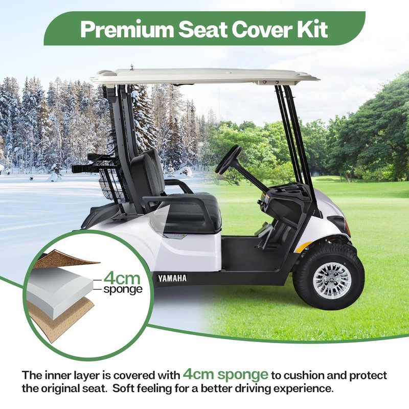 T TGBROS Golf Cart Seat Covers for Yamaha G29/Drive/Drive 2 OEM Ordinary Seat Cushion Golf Cart Front Seat Cover Kit Waterproof Vinyl Leather Breathable Anti-Scratch No Need Gun Nails