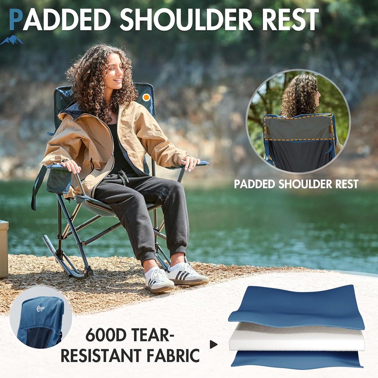 Portal Outdoor Rocking Chair - Portable Folding Rocker with Cup Holder & Carry Bag | Supports 350lbs, Midnight Blue