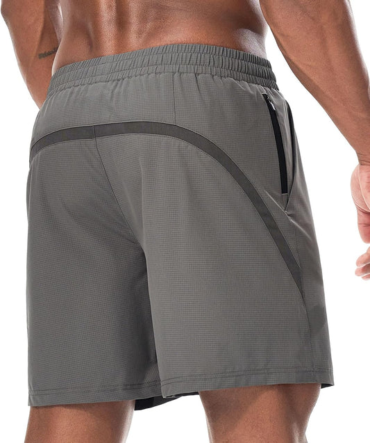 Surenow Men's Athletic Shorts - Quick Dry Lightweight Breathable Mesh with Zip Pocket | Ideal for Gym & Running