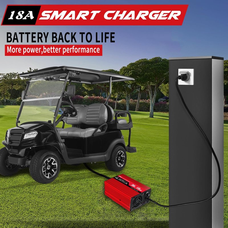 TSONDEKU 18 AMP 36V Golf Cart Battery Charger for 36 Volt EZGO RXV with 3 Pin Triangular Plug - 4-6H Fast Full Charge, Lead Acid Battery Charger with Fan Design