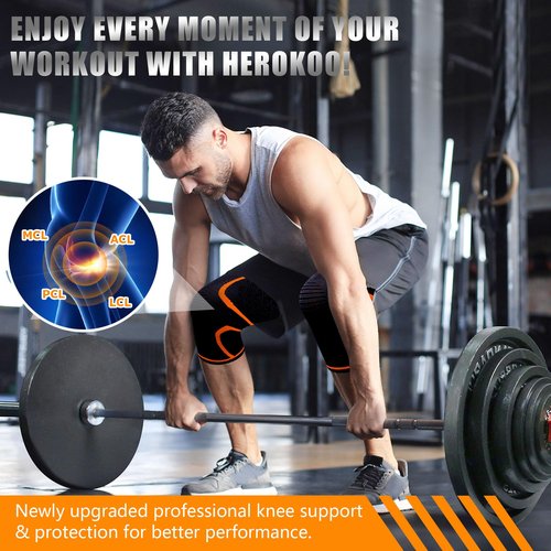 Herokoo 2 Pack Knee Braces for Running Knee Pain, Compression Knee Brace for Women & Men, Knee Sleeve, Sports Knee Braces for Meniscus Tear, ACL & Arthritis Pain Relief (Black, Large)