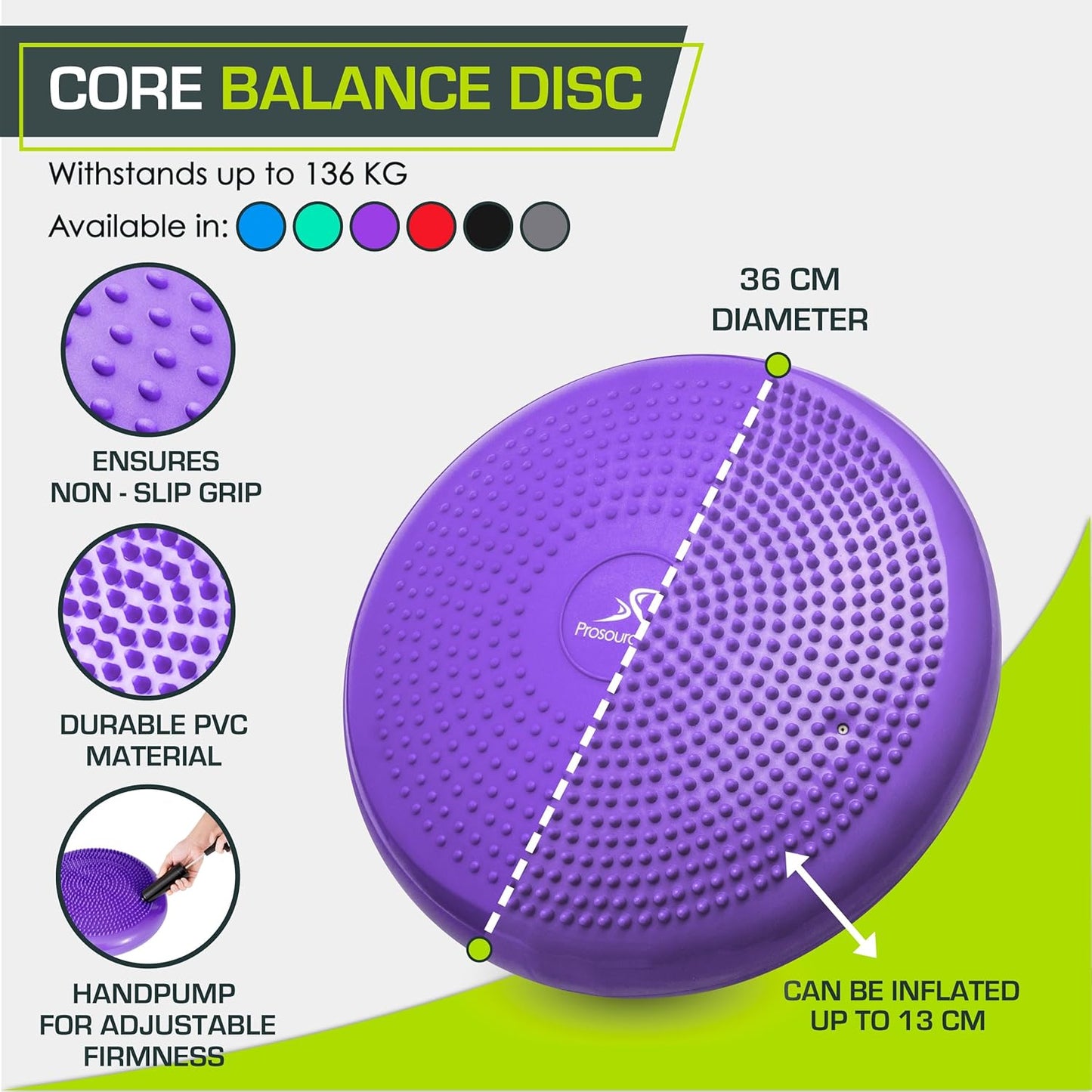 ProsourceFit Core Balance Disc - 14” Diameter Trainer with Pump for Enhanced Posture & Stability