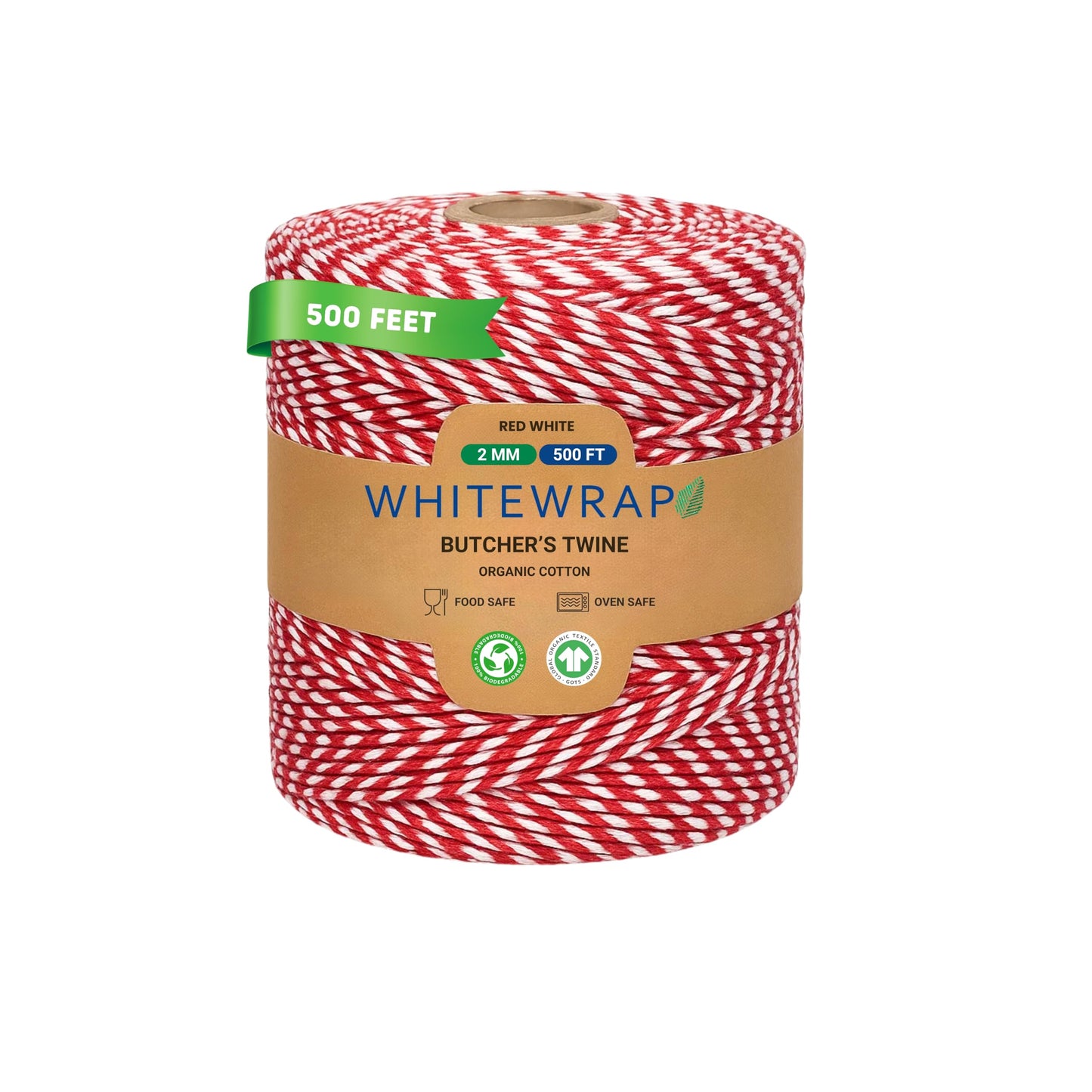 Organic Red and White Twine – 500 Feet Strong Cotton String for Gift Wrapping, Baking, Crafts, Butchering, Holiday Décor, DIY Projects, Packaging & Pastry Boxes