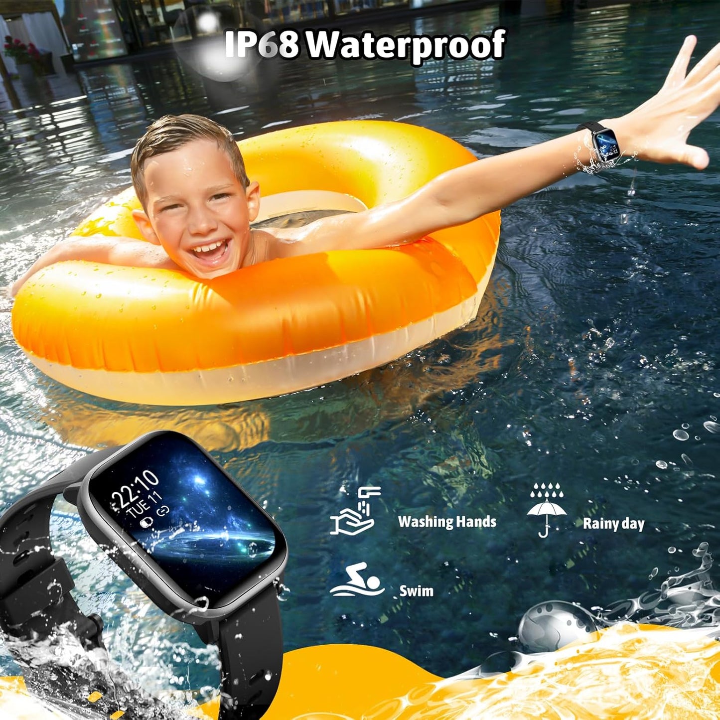 Skiennix SmartWatch for Kids - 20 Sport Modes, Pedometer & Sleep Monitor | Black, Ages 6-16