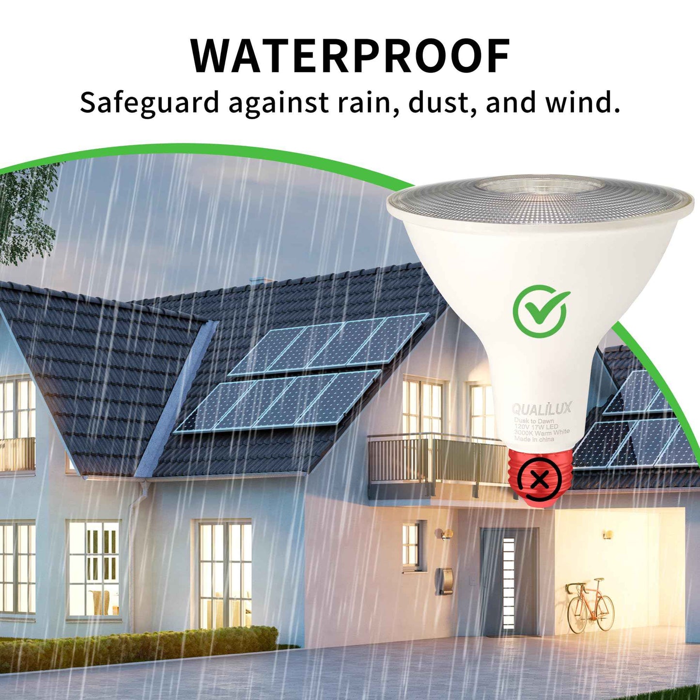 Qualilux PAR38 Dusk to Dawn LED Bulbs, Warm White 3000K, 150W Equivalent, 1600LM, Auto On/Off Sensing Flood Outdoor Bulb, 17W, 2 Pack, Non-Dimmable, HQ-H034