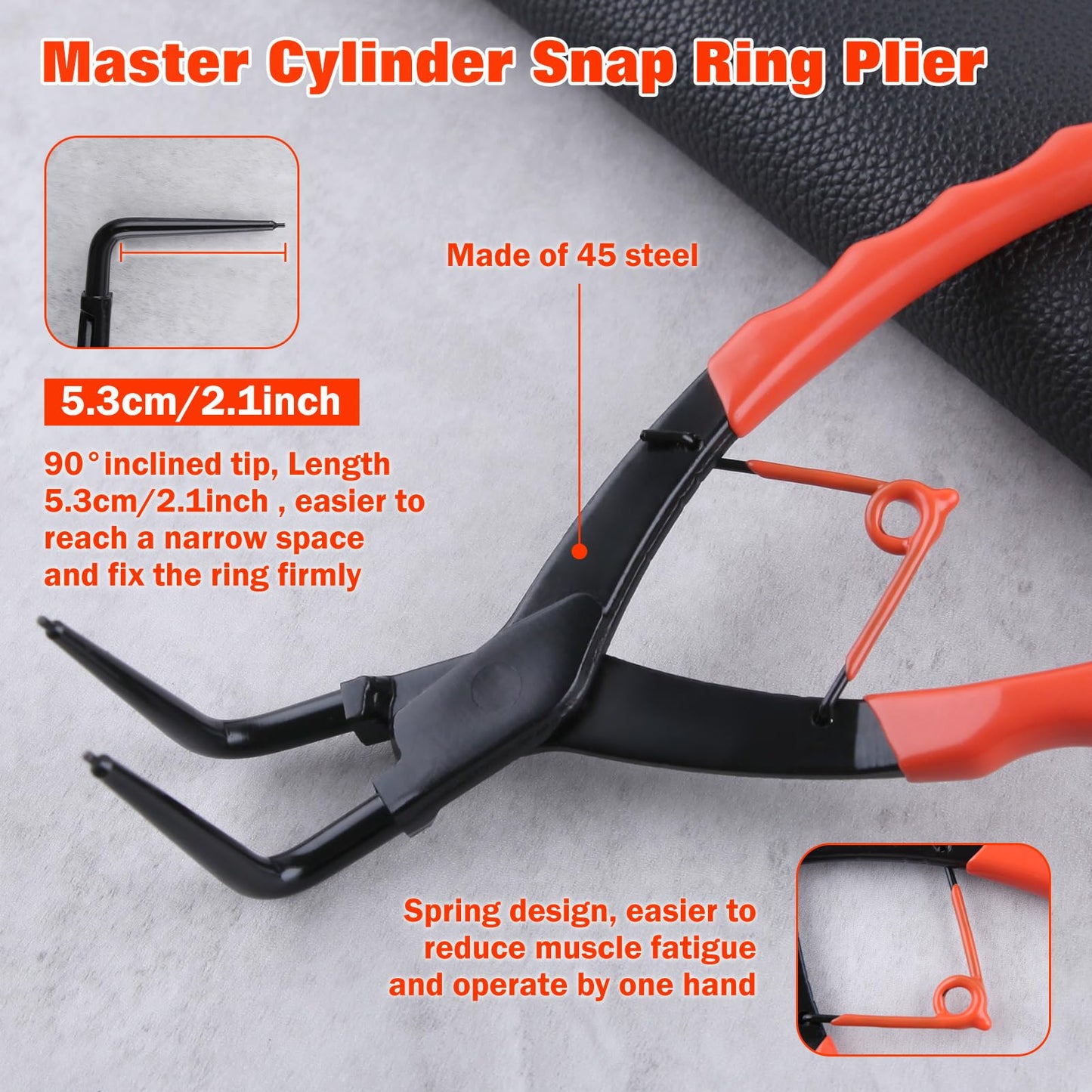 LEONTOOL Internal Master Cylinder Snap Ring Pliers 90 Degree Long Nose Pliers Heavy Duty Retaining Ring Plier with PVC Handle, Bent Lock Circlip Plier Internal Ring Remover for Trucks Motorcycles Cars