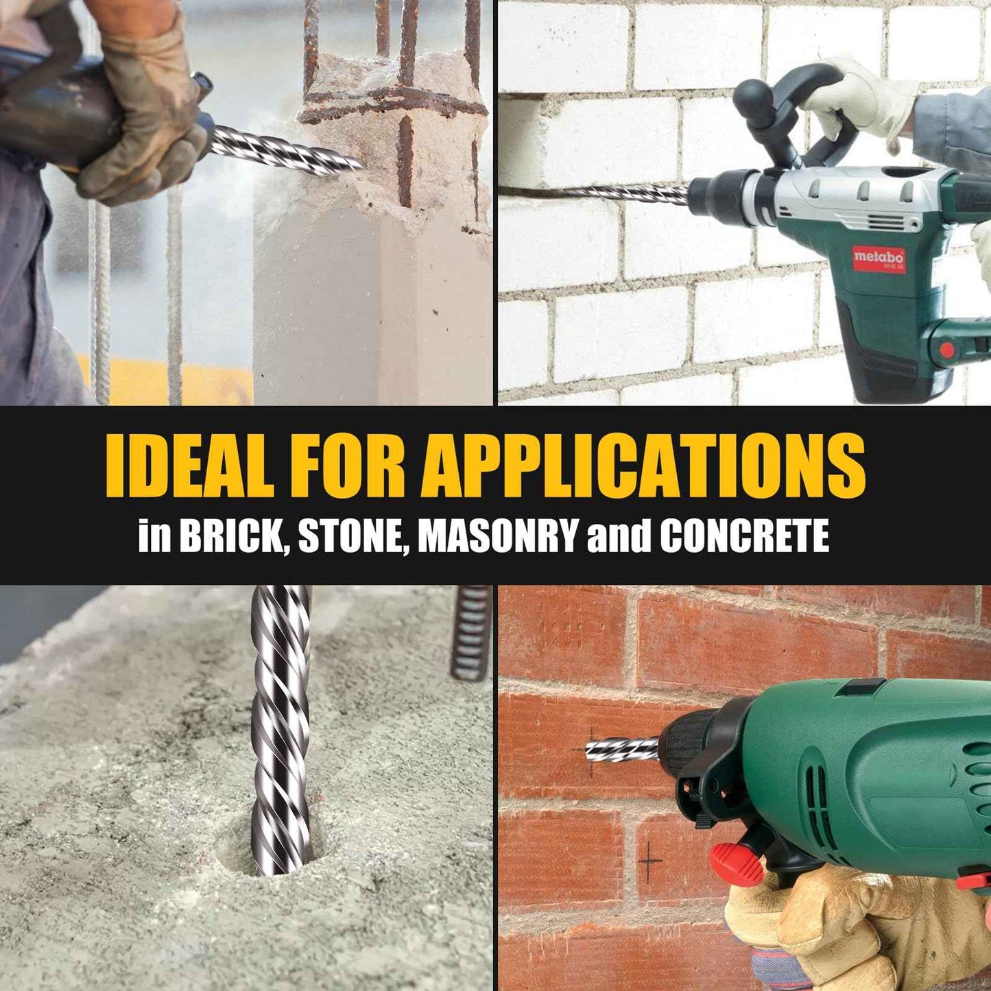 Becollo 5/8x12 SDS-Plus Rotary Hammer Drill Bit, Carbide Tip 4-Cutter for Brick,Stone & Concrete, Packed of 2pcs.