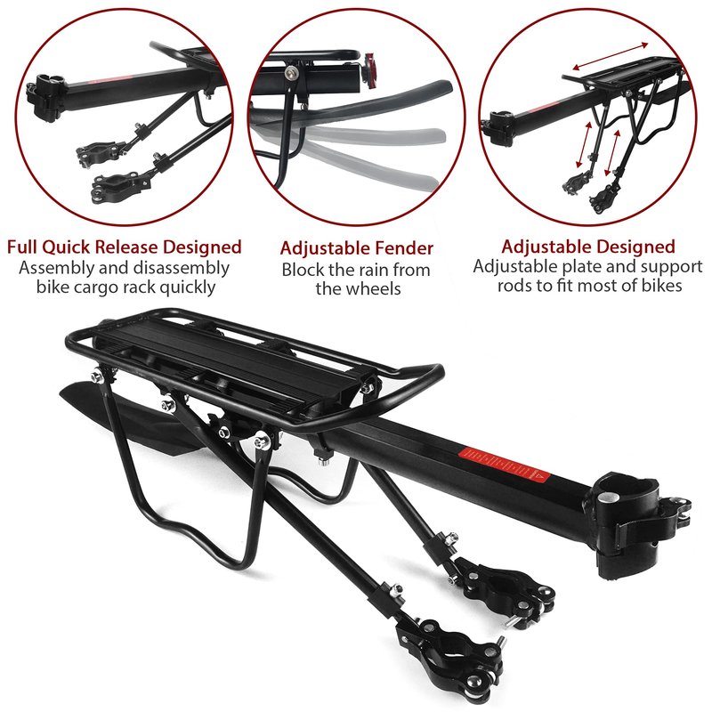 Dirza Bike Cargo Rack Bike Rear Rack with Fender Full Quick Release Adjustable Bicycle Carrier Bike Luggage Rack 115 lbs Capacity