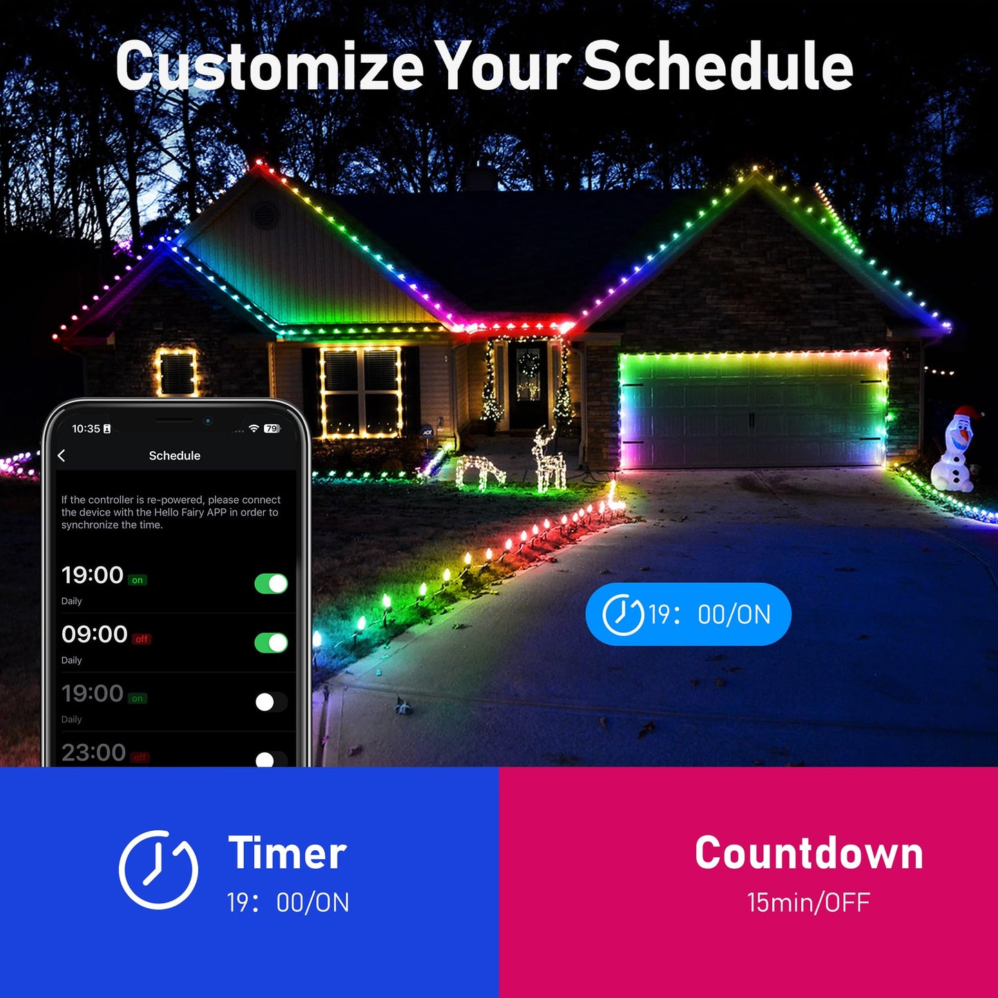 Probro Smart C9 RGB Christmas Lights, 66 FT 100 LEDs with APP, Music Sync, 105 Dynamic Modes, Waterproof Connectable String Lights for Outdoor Roofline, Xmas Tree, Holiday Party, Commercial Decor
