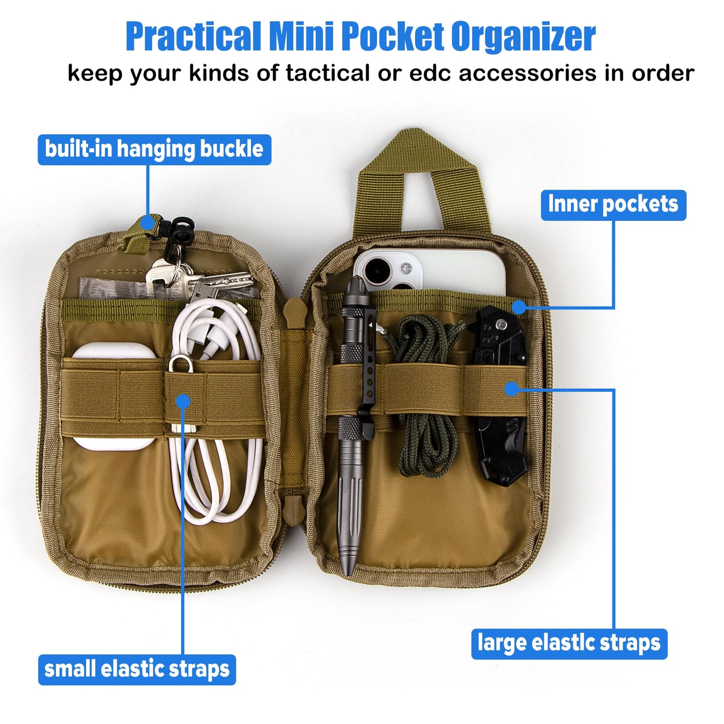 bvya Tactical Molle EDC Utility Tool Pouch Compact Pocket Organizer Pouch with Flag Patch