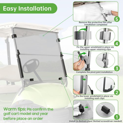 10L0L Clear Windshield for Yamaha G29 Drive Golf Cart 2007-2016, 4MM Thicken Foldable Golf Cart Windscreen, High Transparency, Impact Resistant and Anti-UV