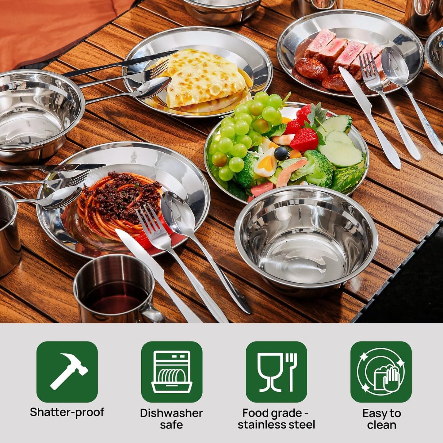 Odoland 29pcs Stainless Steel Utensils Camping Mess Kits with Bowls Plates Cups Forks Spoons and Knives for 4, Cutlery Flatware Set for Backpacking, Outdoor Camping Hiking and Picnic, 6 Person Set