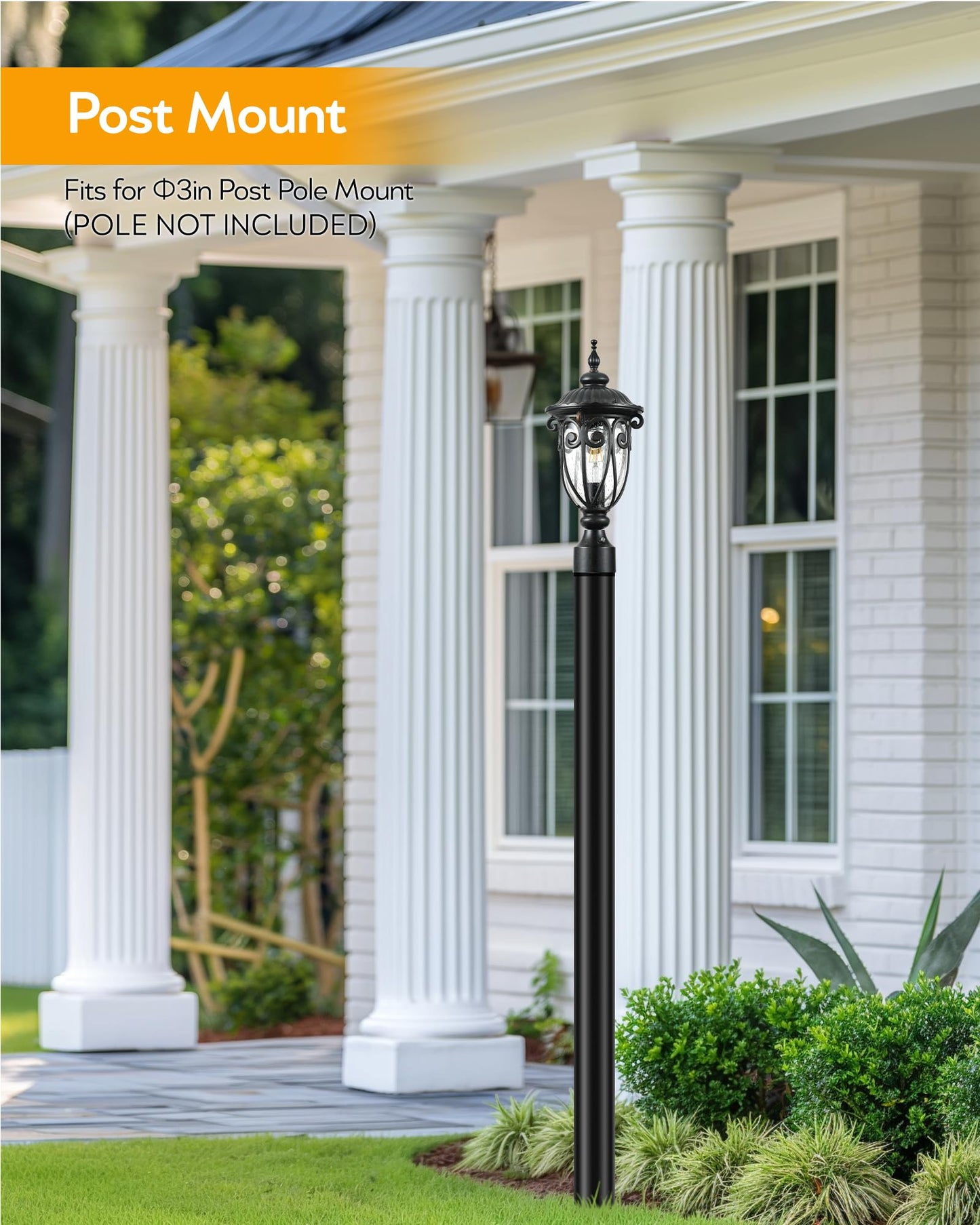 VIANIS Outdoor Post Light with Pier Mount Base, 2 Pack Waterproof Dusk to Dawn Post Lights Outdoor, Anti-Rust Aluminum Oil Rubbed Bronze Post Light Dusk to Dawn with Tempered Glass for Pathway