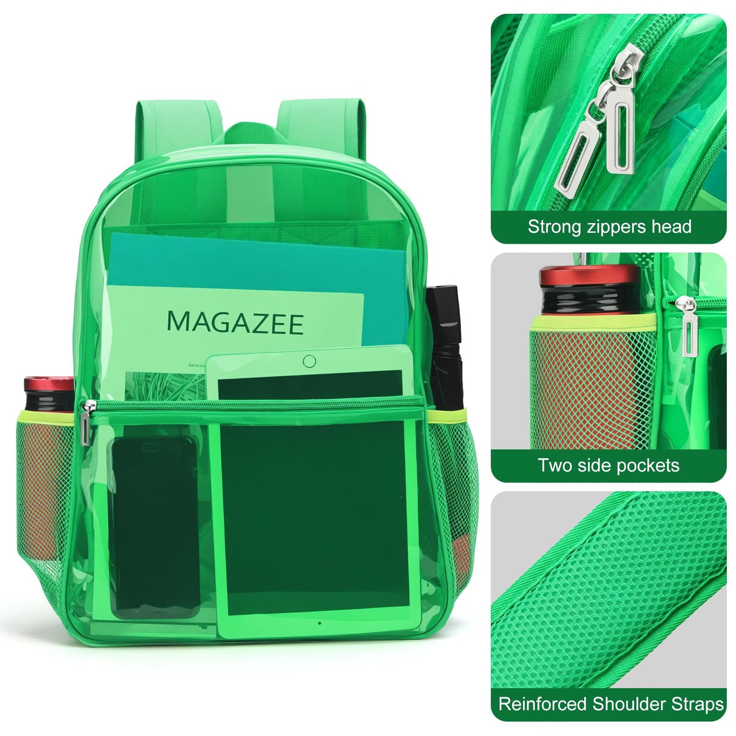 Neurora Clear Backpack Heavy Duty TPU Transparent Backpack for Sports,Work,Security Travel.(Green)