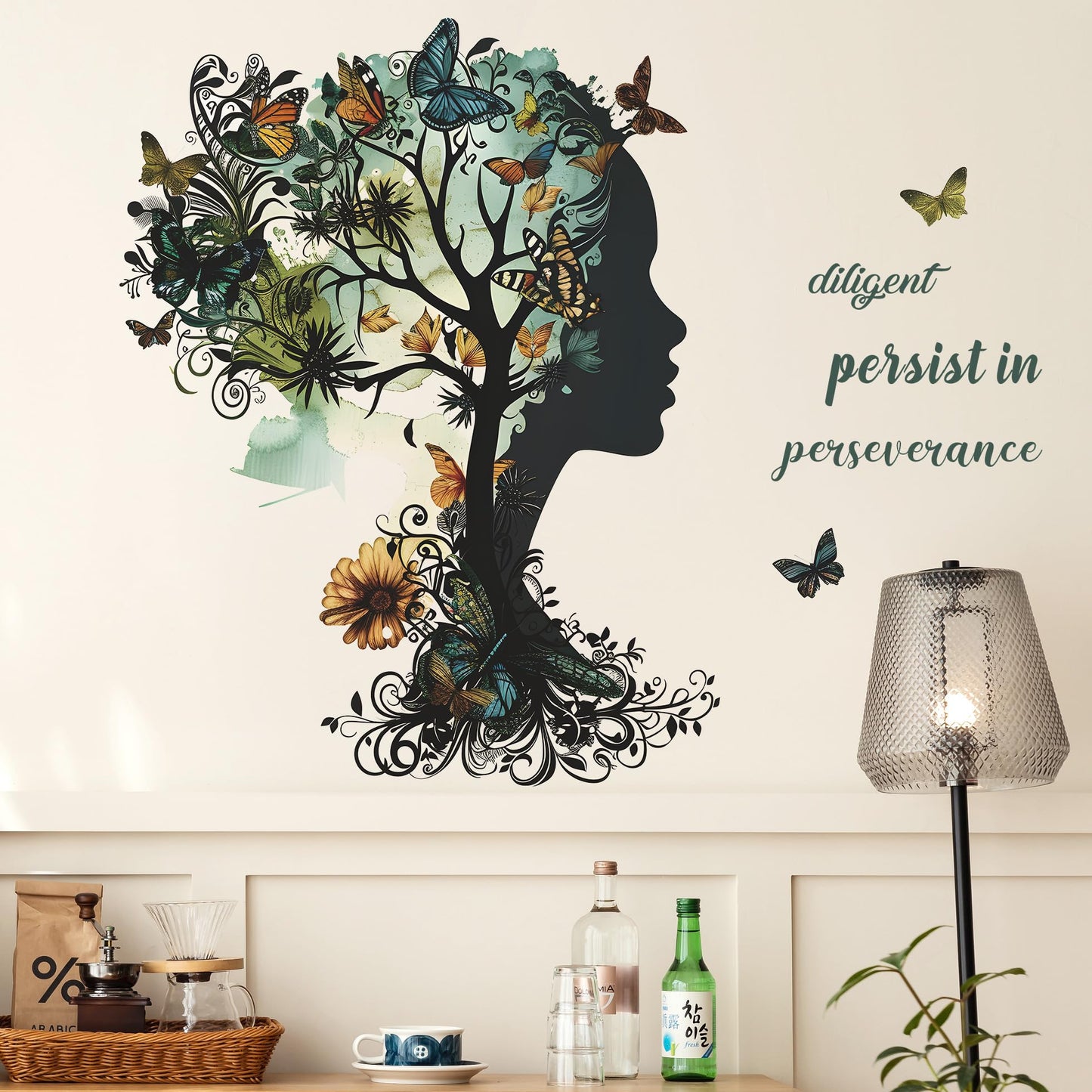 Buiory Removable Inspirational Wall Decals Peel and Stick Wall Stickers Art Positive Sayings Sticker DIY Giant Tree Butterfly Wall Decor for Women Girls Bedroom Living Room Sofa Background Decoration