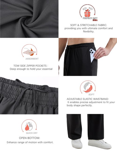 Veldtholos 5 Pack Mens Sweatpants with Zipper Pockets Open Bottom Jogger for Men Lightweight Track Pants Men for Running Gym