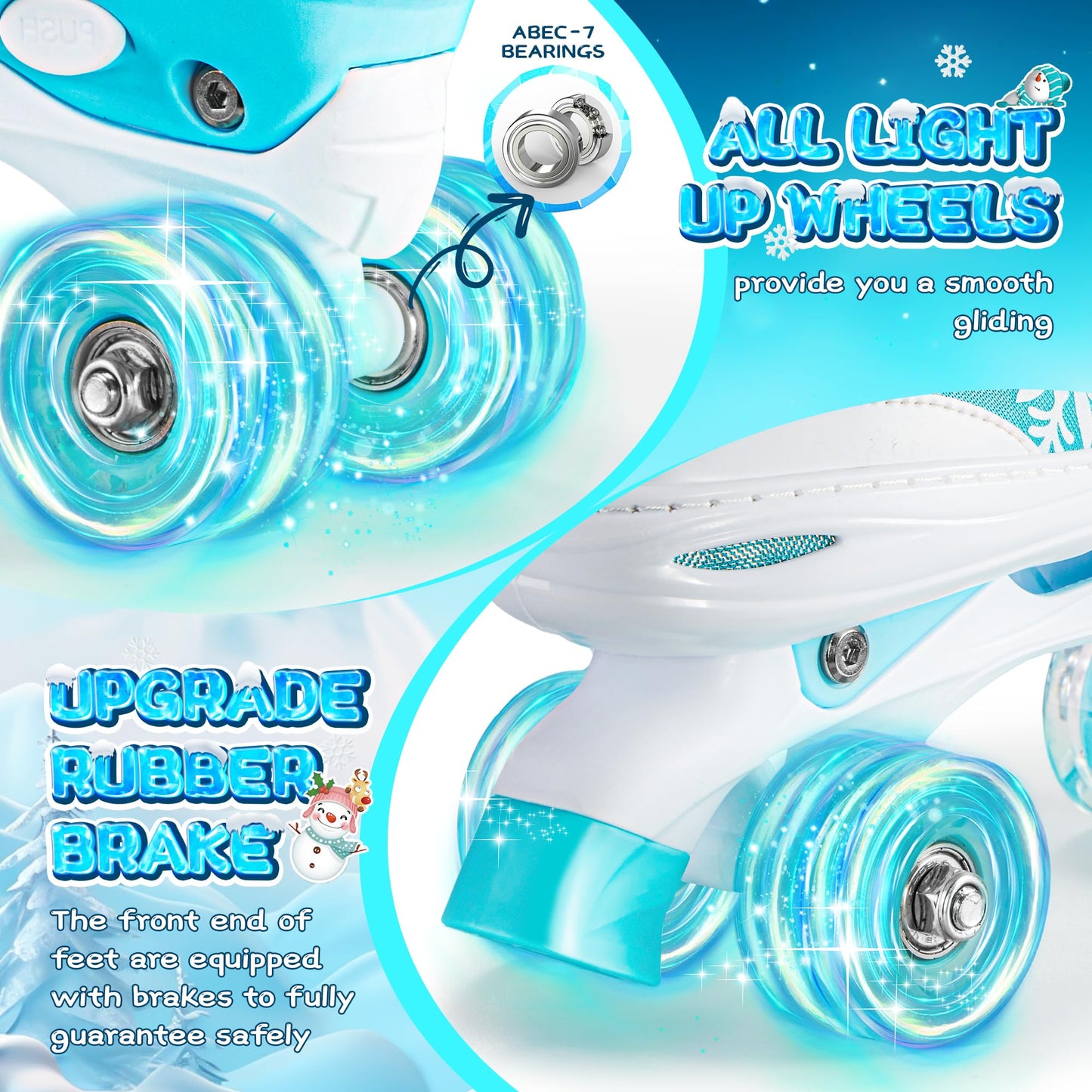 Rotayi Snowflake Roller Skates for Girls,4 Size Adjustable Kids Roller Skates with All Light Up Wheels for Toddler Teens Beginners, Ideal Birthday for Indoor Outdoor Use