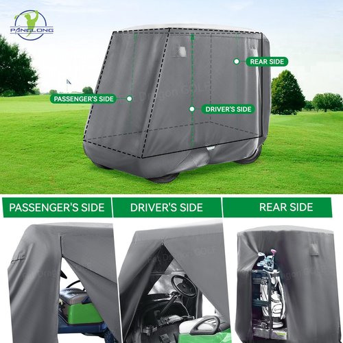 Panglong 420D Polyester Golf Cart Cover-Gray-Three Zipper Doors, Performance with Water/Wind/Sunproof, Suitable for Yamaha EZGO Club Car 2/4 Seats Cart