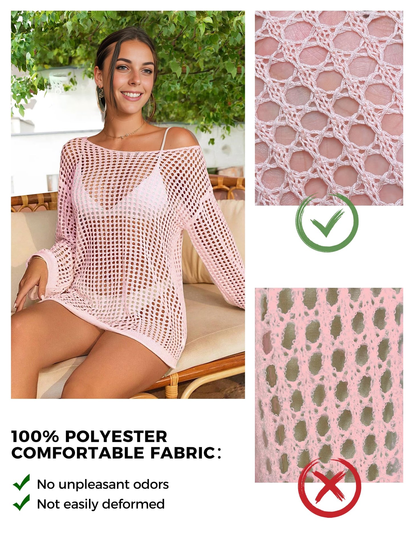 Buauty Swimsuit Cover Up for Women, Crochet Boat Neck Off Shoulder Beach Bikini Cover Up Dress, Summer Vacation, S-XL