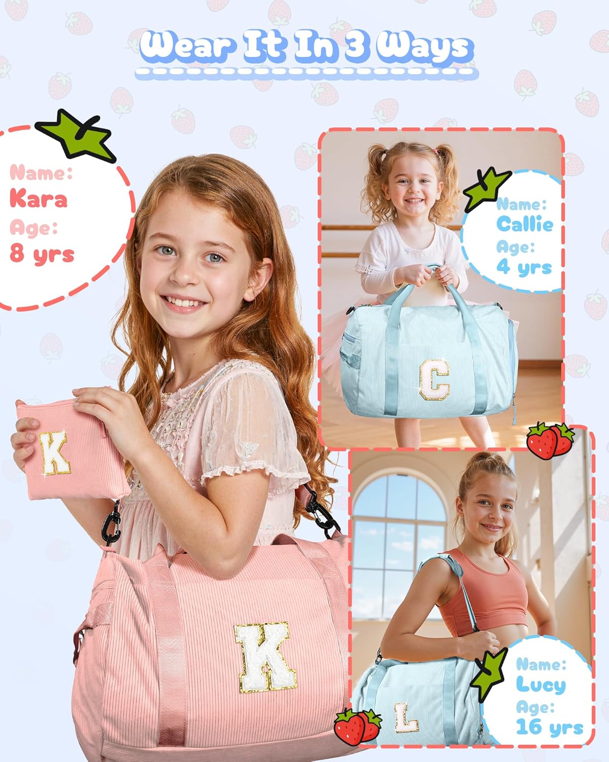 Skiennix Personalized Girls Gym Bag - Customized Dance Duffle with Shoe Compartment | Gift for 8-Year-Olds