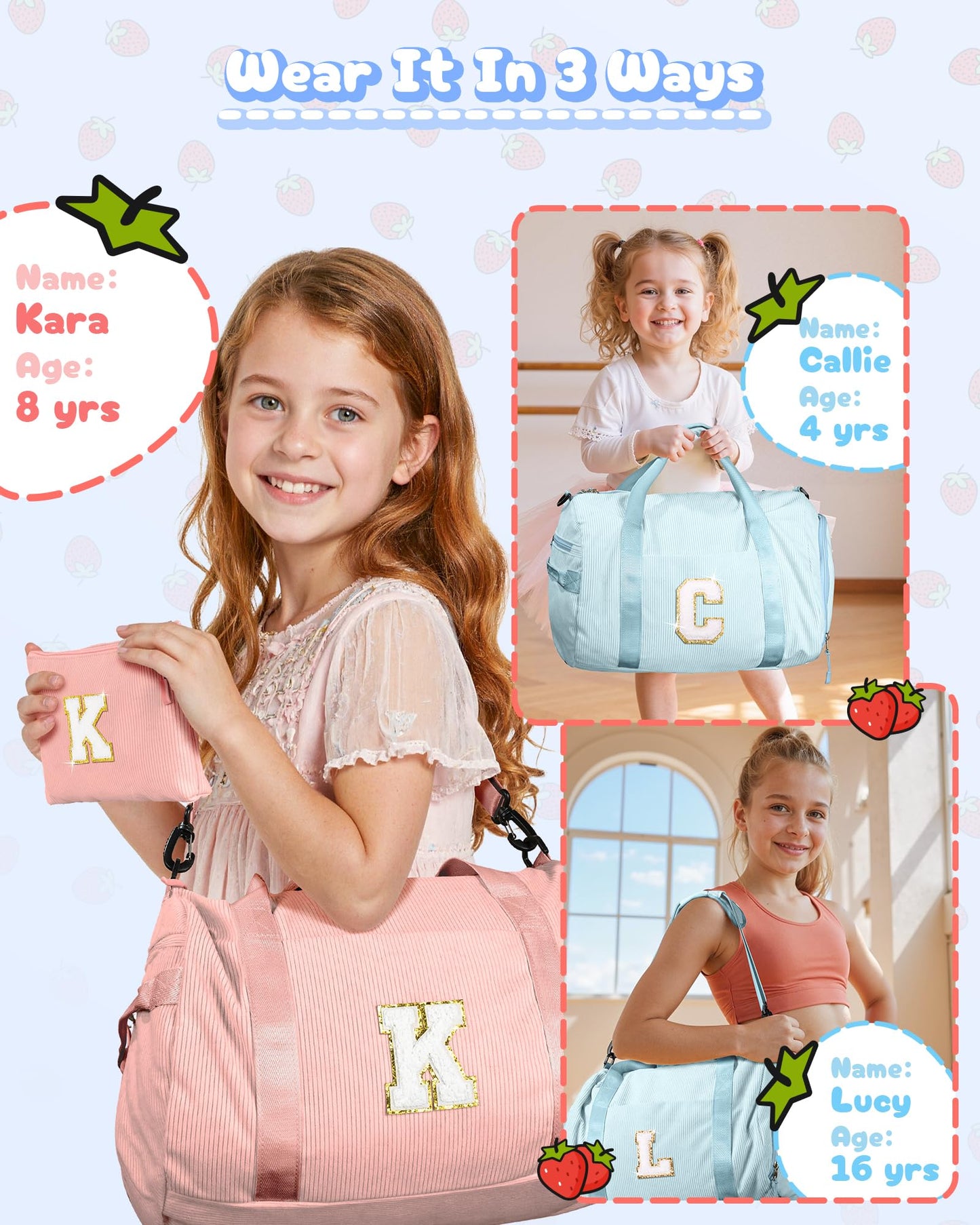 Vogewood Trip Essentials for Preteen, Girls Gym Bag, Kids Personalized Dance Bags with Shoe Compartment, Customized Travel Duffle with Toiletry Bag, Preppy Stuff Gifts for Kid (Letter F)