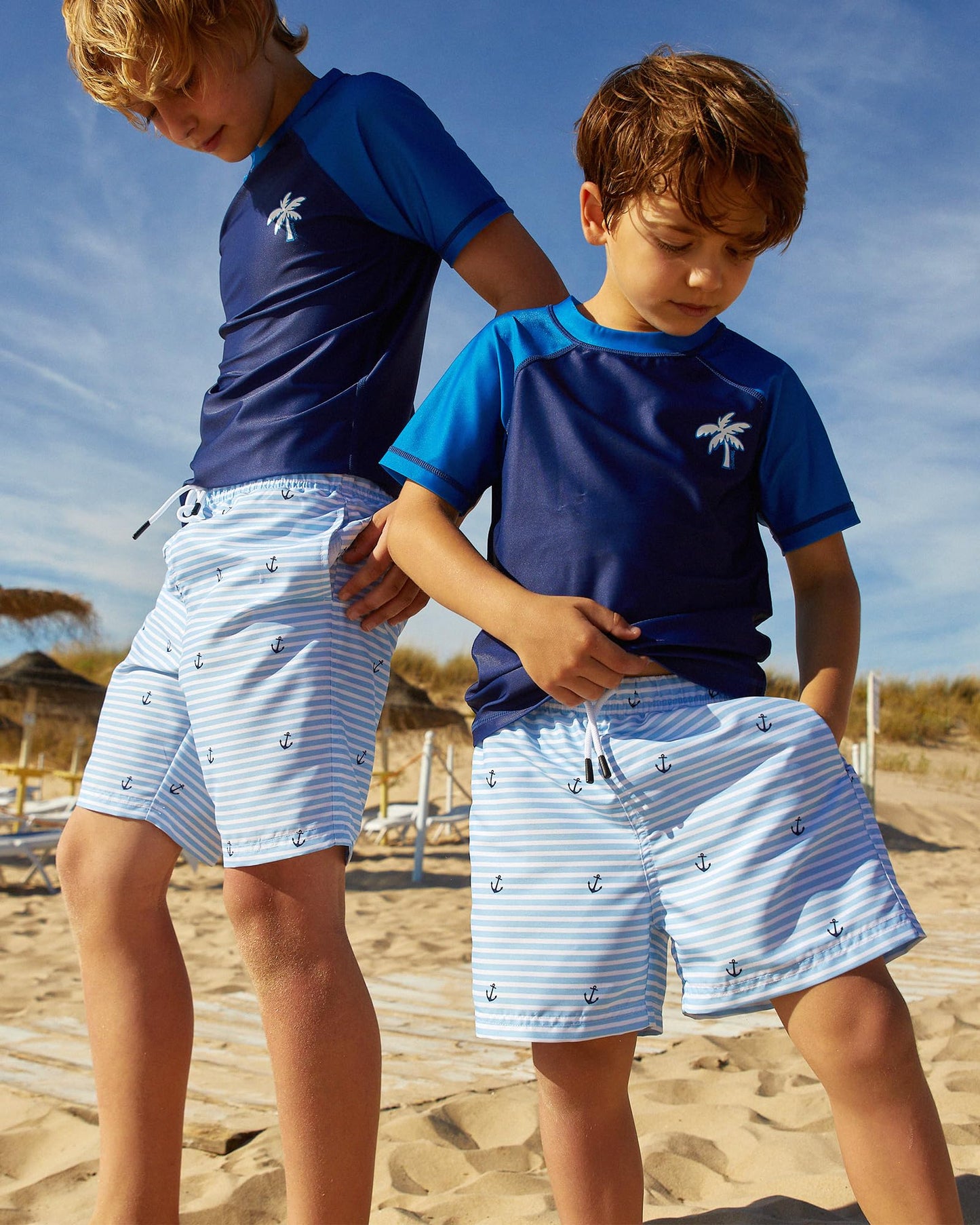 maamgic Boys Swim Trunks with Compression Liner Toddler Stretch Swim Shorts Quick Dry Swimming Trunks Boxer Brief 2 in 1 Beach Shorts White Blue Striped 10/12
