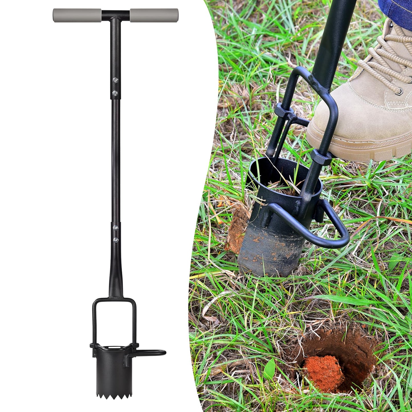 Omesata Sod Plugger, Bulb Planter with Long Handle and Serrated Base Garden Tool, Bulb Transplanter Also Grass Plug Tool for Digging Holes to Plant Tulips, Iris, Daffodils