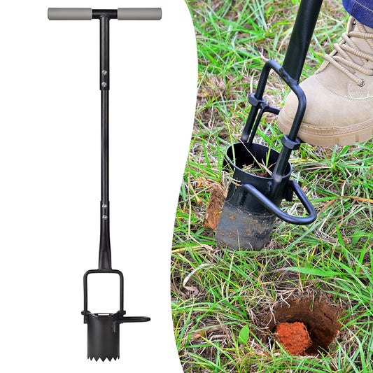 Omesata Sod Plugger, Bulb Planter with Long Handle and Serrated Base Garden Tool, Bulb Transplanter Also Grass Plug Tool for Digging Holes to Plant Tulips, Iris, Daffodils