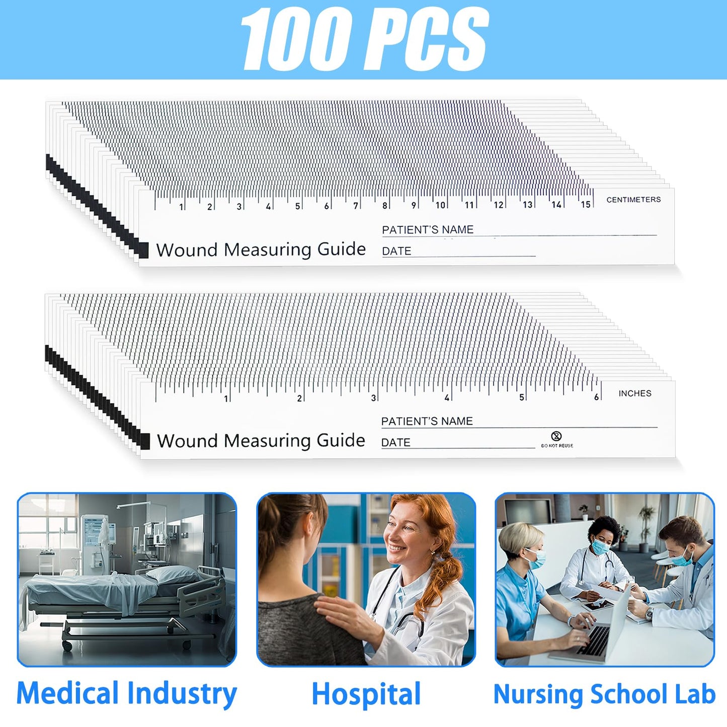 Mevlshcey 100 Pcs Wound Measuring Tape 6 Inch Wound Ruler Double Sided Disposable Paper Tape Measure Paper Guide Ruler Measurement Tools for Nurses