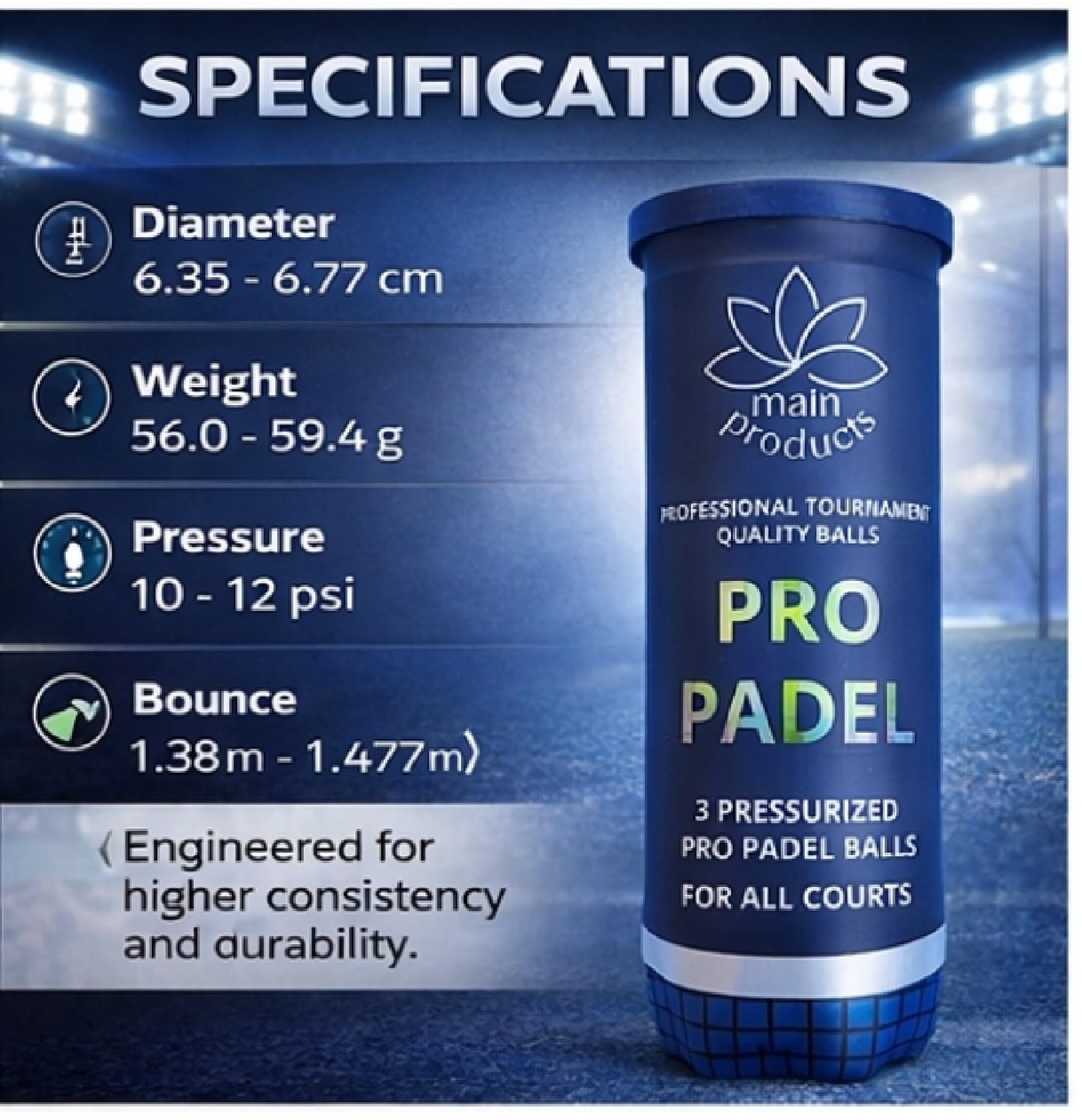 Main Products Pro Padel Balls - 2 Pack (6 Balls) - Pressurized Padel Balls - Premium Natural Rubber Core - 47% Wool Felt - Professional Tournament Quality - Consistent Bounce - for All Courts.
