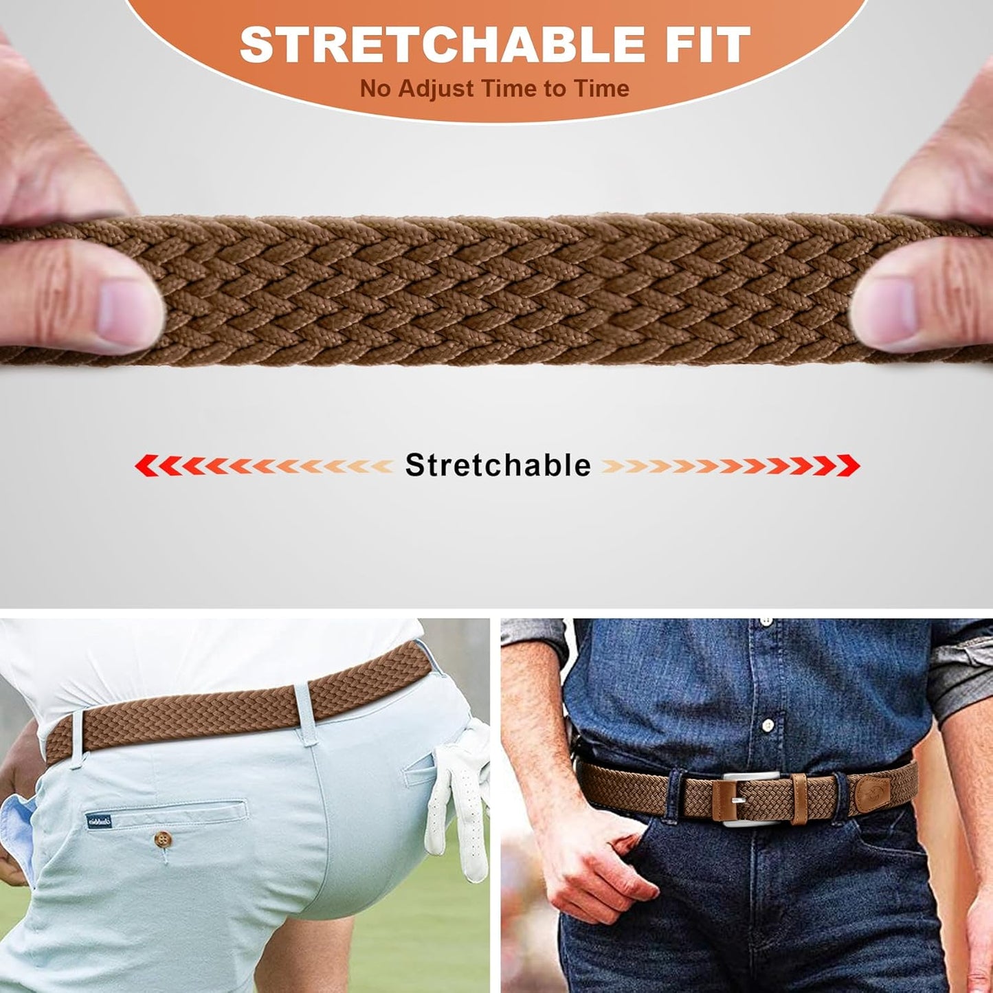 Skiennix Stretch Braided Belt for Men - Elastic Woven Golf Belt 1 3/8" | Perfect for Casual Wear