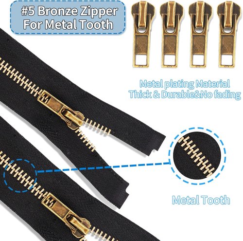 Domthent Zipper Repair Kit,#5 Zipper Pull Replacement,76pcs Fix a Zipper Repair Kit Including Automatic Lock Zippers Pull,Bottom Stop and Top Stop for Repairing Jackets,Coats,Boot,Backpacks,etc (76)