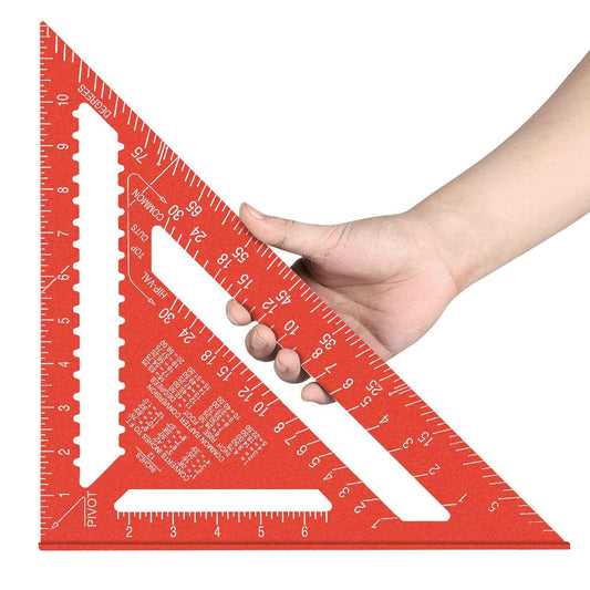 Beslands Aluminum 12-inch Rafter Square Carpenter Measuring Layout Tool Alloy Metal Triangle Ruler Imperial Protractor for Woodworking and Carpentry Red