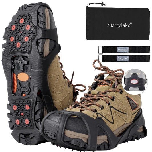 Starrylake Ice Snow Cleats Crampons with 10 Tungsten Spikes with Reflective Strips for Shoes and Boots Anti Slip Traction Cleats for Running, L