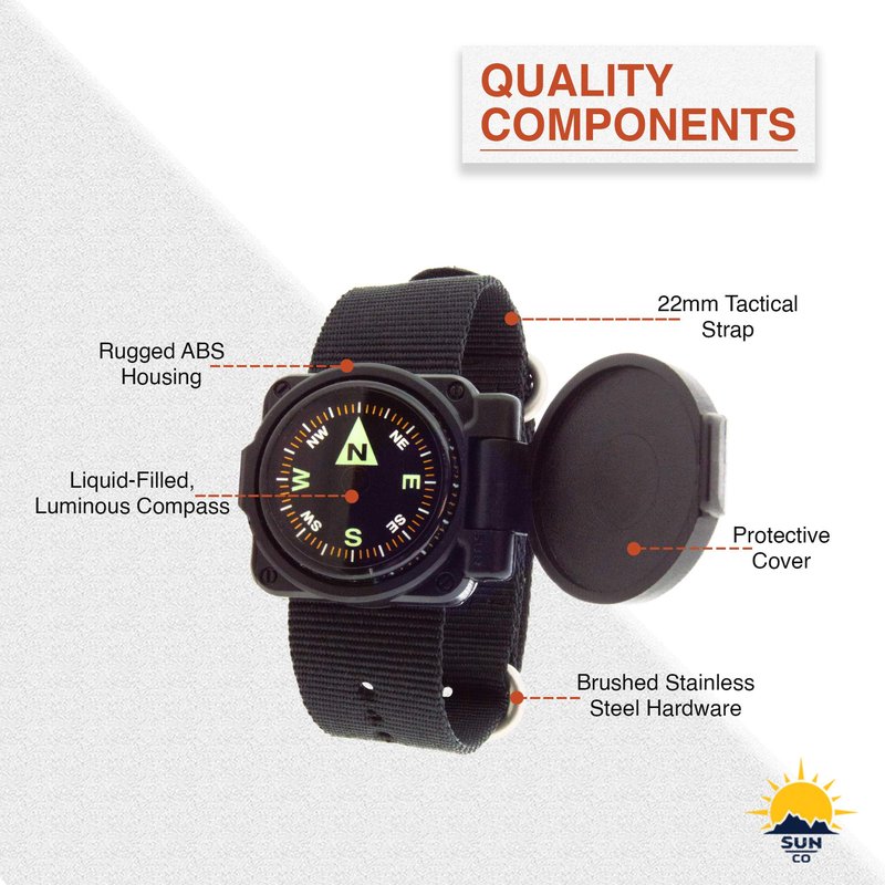 Sun Company ArmArmour 1 - Shielded Wrist Compass with Rugged Tactical Strap | Compass with Cover and Zulu Strap