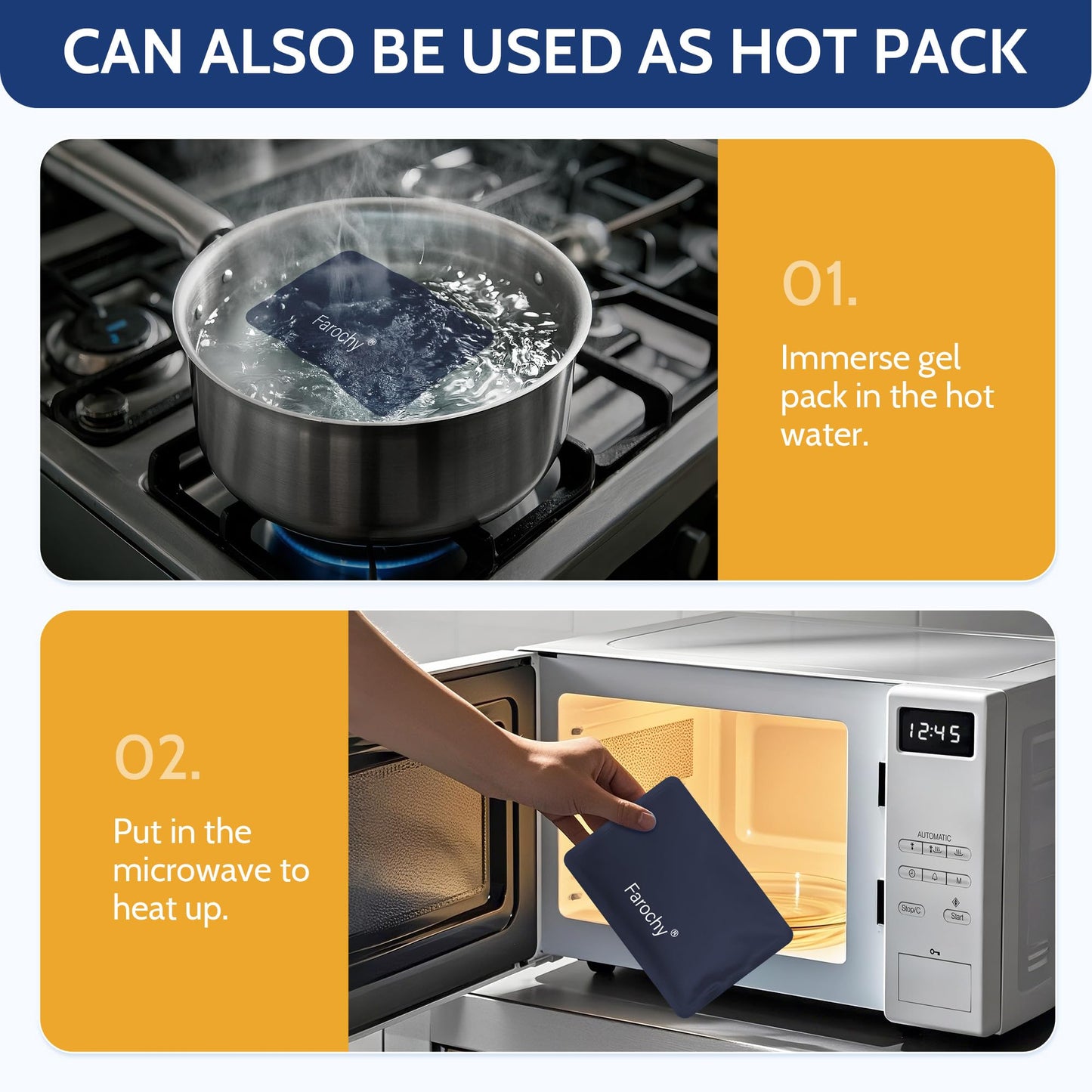 Farochy Reusable Ice Packs for Lunch Boxes - 4Packs Soft Ice Packs Freezer Packs for Cooler Gel Ice Packs, Keep Food Cold or Hot, Navy