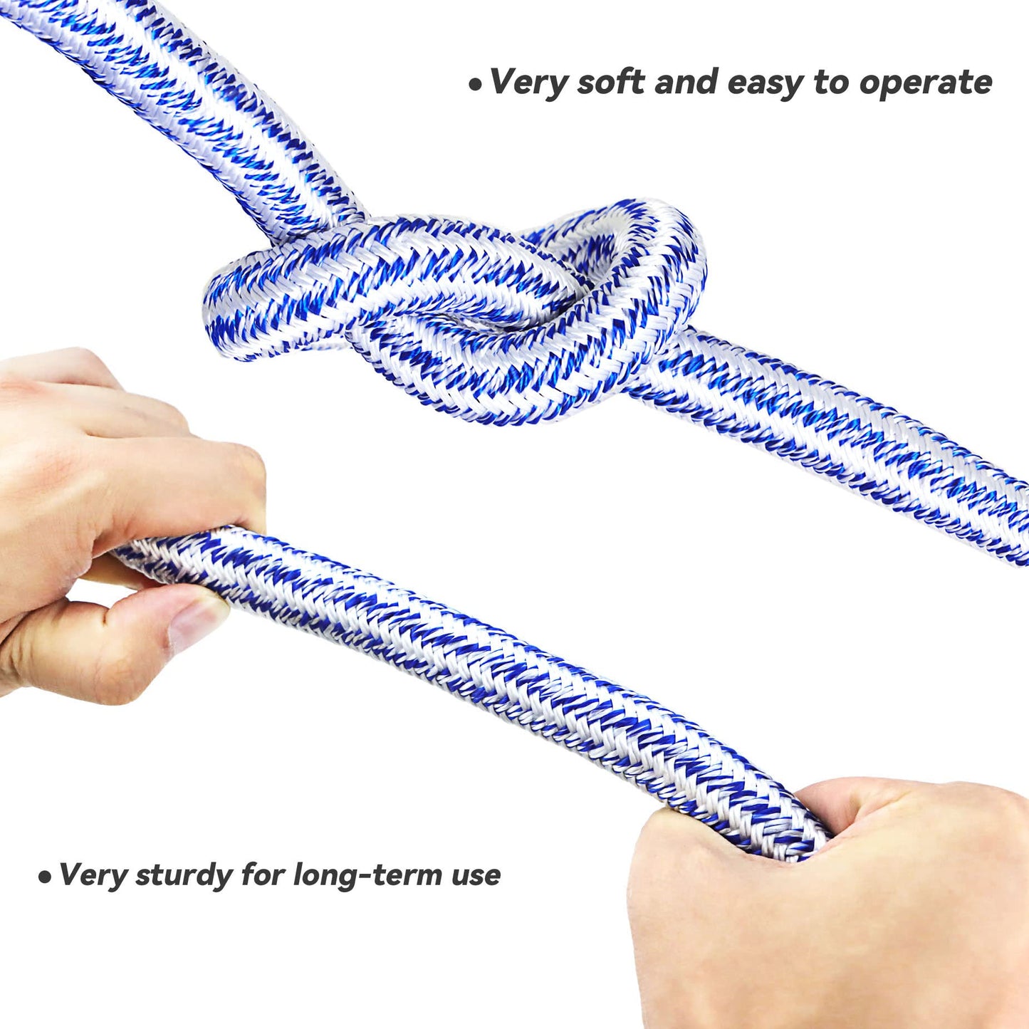 HOSTIC 3/4 in 150 FT 24 Strand Braided Polyester Rope for Tree Work, Arborist Swing, Felling - Blue White